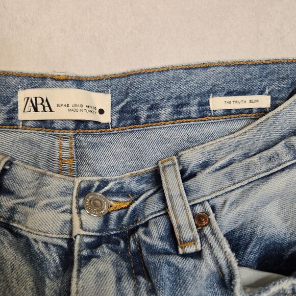 Zara The Truth Slim Distressed Light Wash Denim Jeans Size‎ 8 - Picture 4 of 8